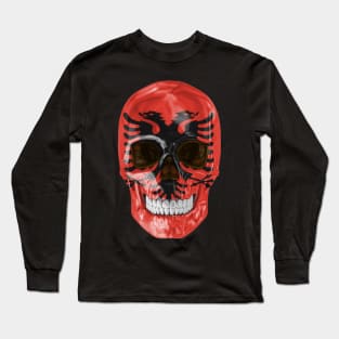 Albania Flag Skull - Gift for Albanian With Roots From Albania Long Sleeve T-Shirt